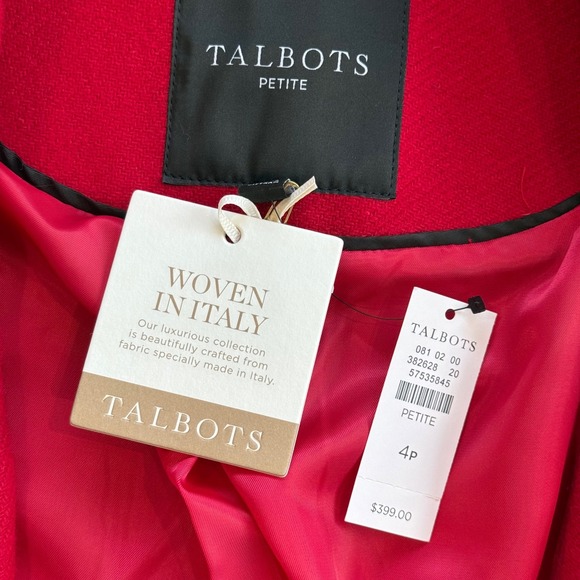 Talbots Petite Red Wool Blend Button Front Coat Gold Chain Detail Petite 4P NWT - Picture 12 of 16